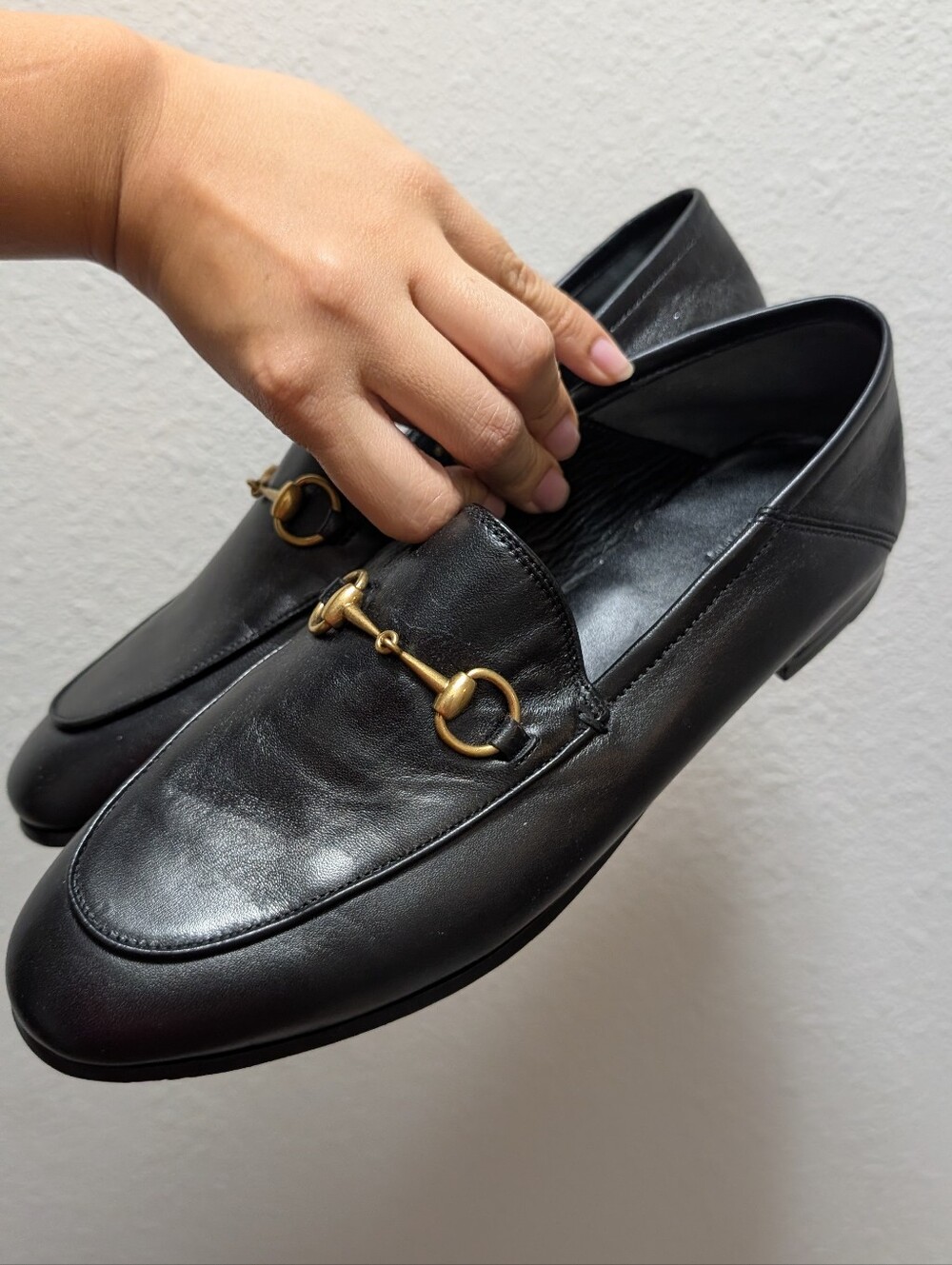 NWOB Gucci Brixton Collapsible Loafers Black Leather Size 38.5 Horsebit